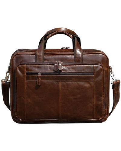 Touri Genuine Leather Briefcase With luggage Strap - Brown