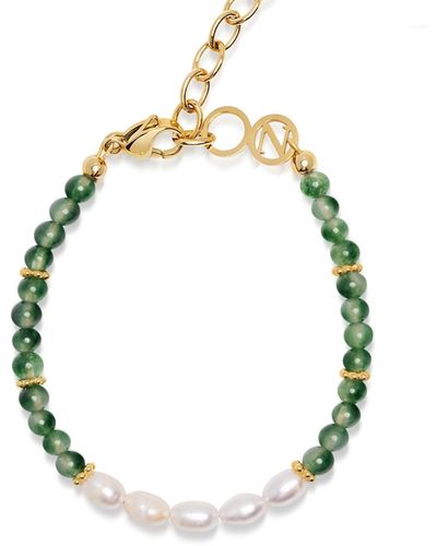 Nialaya Beaded Bracelet With Pearl And Ocean Grass Agate - Metallic
