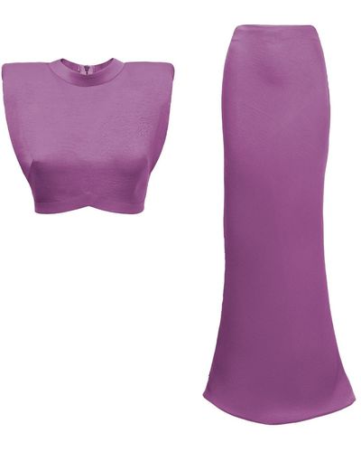 BLUZAT Purple Set With Top And Maxi Skirt