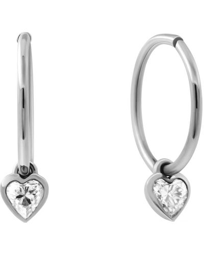 Lee Renee Diamond Heart Clicker Hoop Earrings - White
