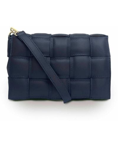 Apatchy London Navy Padded Woven Leather Crossbody Bag - Blue