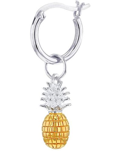 True Rocks Sterling Silver & 18kt Gold-plated 2-tone Single Mini Pineapple Charm On Silver Hoop - White