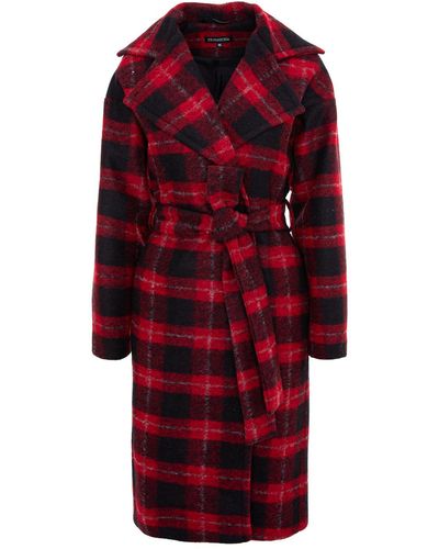 Framboise Priya Beige Oversize Wool Coat - Red