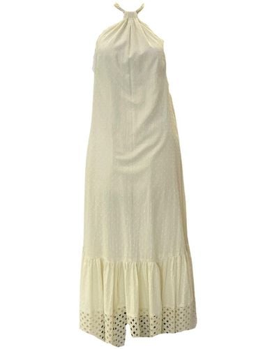 Style Junkiie Neutrals Sea Salt Fabric Play Halter Maxi Dress - White