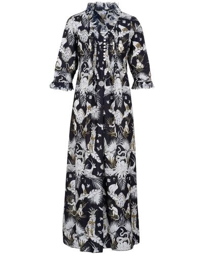 At Last Cotton Annabel Maxi Dress In Tropical - Black
