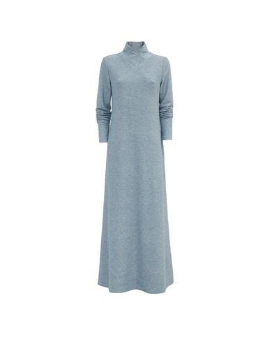 Julia Allert Textured Knit Floor-length Long Sleeve Dress Light Blue