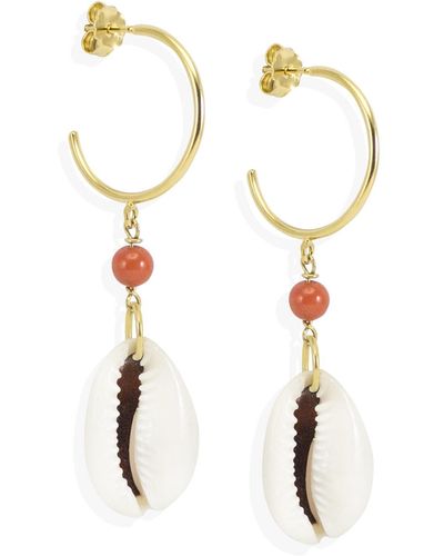 Vintouch Italy Coral & Cowrie Shell Hoop Earrings - White