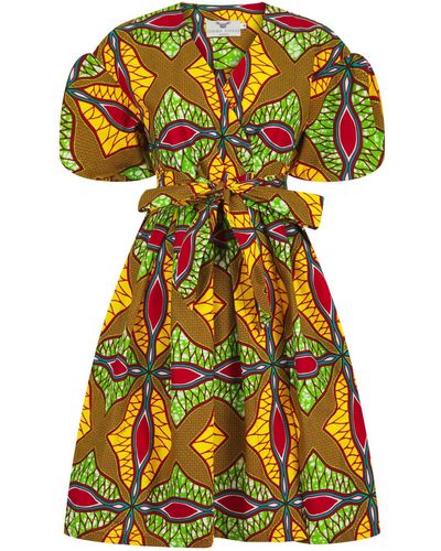 Ohema Ohene Tabitha African Print Midi Wrap Dress - Yellow