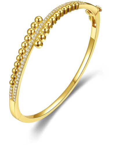 Genevive Jewelry Sterling Silver Yellow Gold Plated With Diamond Cubic Zirconia Pave Milgrain Ball-bead Bypass Bangle Bracelet - Metallic