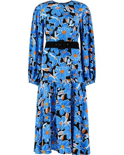 Lavaand The Margo Belted Midi Dress In Blue Black Floral