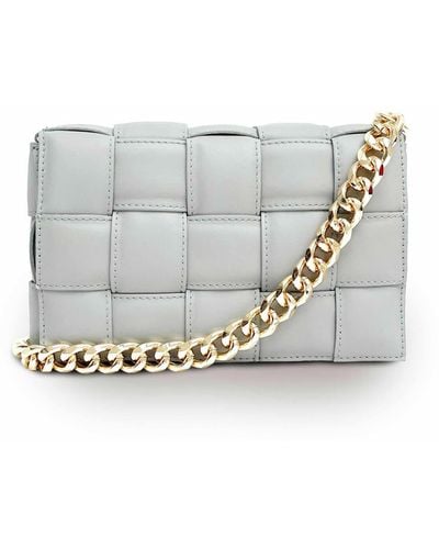 Apatchy London Clay Padded Woven Leather Crossbody Bag With Gold Chain Strap - Grey
