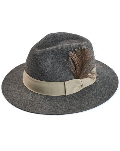 Justine Hats Fedora Hat With A Feather - Grey