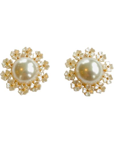 The Pink Reef Oversized Pearl Circle Floral Stud - Metallic