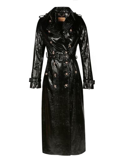Santinni 'indiscreet' 100% Leather Trench Coat In Nero - Black