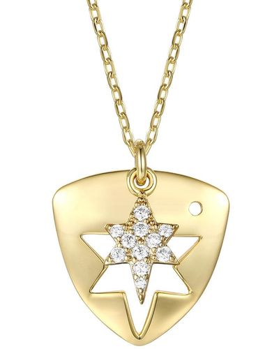 Genevive Jewelry Rachel Glauber Gold Plated With Cubic Zirconia Laser-cut 6-pointed Star Triangle Shield Double Pendant Charm Necklace - Metallic