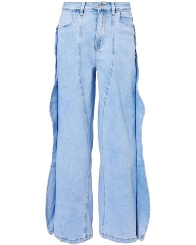 Amy Lynn Isla Wavy-trim Wide Leg Denim Jeans - Blue