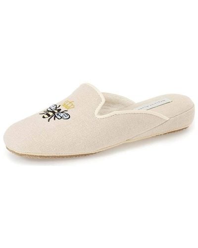 Patricia Green Queen Bee Embroidered Slipper Linen - Natural