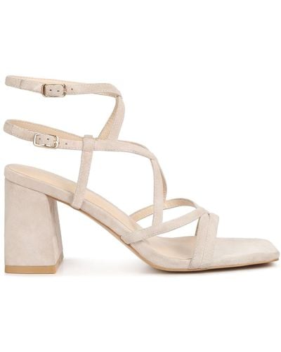 Rag & Co Fiorella Beige Strappy Block Heel Sandals - White