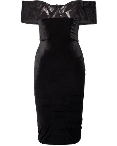 Vidi Blak Velvet Sequin Embellished Cocktail Dress - Black