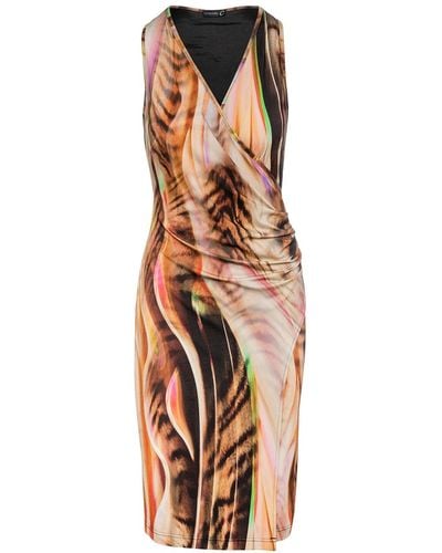 Conquista Floral Print Wrap Style Sleeveless Dress - Brown