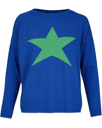 At Last Cashmere Mix Jumper In Royal With Green Star - Blue