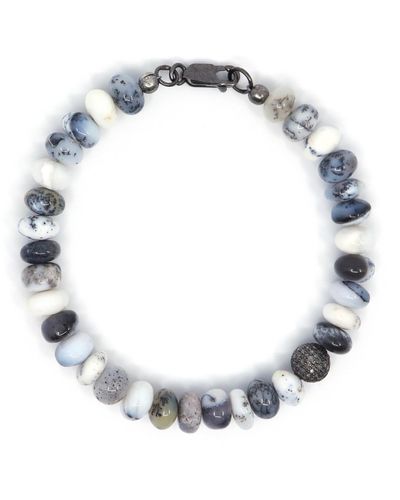 Shar Oke / Neutrals Sterling Silver & Dendritic Opal Beaded Bracelet - Blue