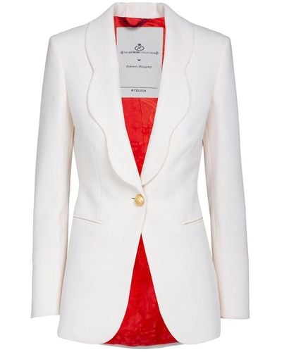 The Extreme Collection Single Breasted Ecru Premium Crepe Blazer With Wavy Flaps - Black