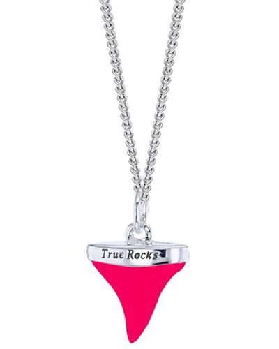 True Rocks Neon Pink & Sterling Silver Mini Sharks Tooth Pendant - Red