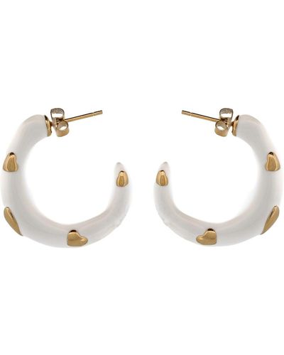 Ebru Jewelry White Enamel Gold Heart Hoop Earrings - Metallic