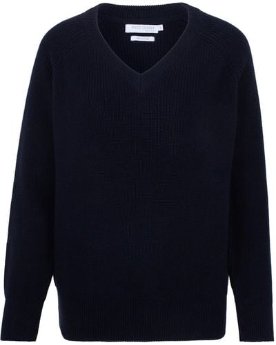 Paul James Knitwear S Cotton Tori Ribbed V Neck Sweater - Blue