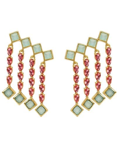 Lavani Jewels Aquamarine & Rose Climbing Earrings - Pink