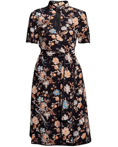 Rumour London Akiko Kimono-style Silk Wrap Dress With Oriental Print In - Black