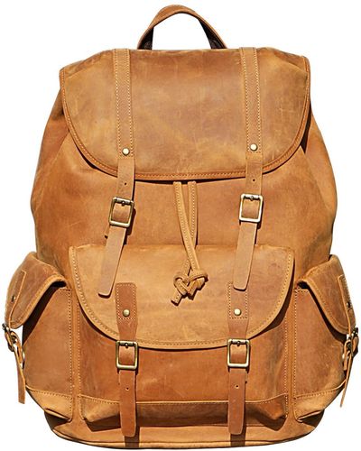 Touri Genuine Leather Backpack With Draw String Open - Brown