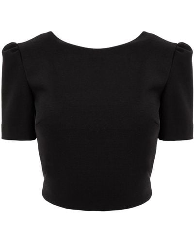 AVENUE No.29 Wool Cropped Blouse With Back V Cut - Black