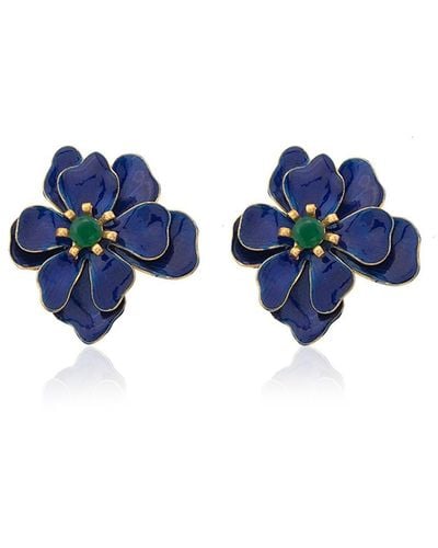 Milou Jewelry Navy Violetta Flower Earrings - Blue