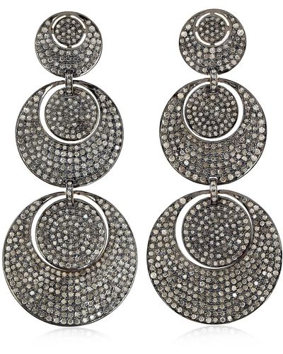 Artisan Pave Diamond 925 Sterling Silver Disc Dangle Earrings 18k Gold Handmade Jewelry - Metallic