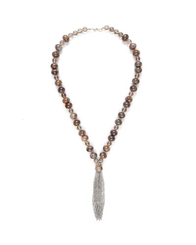 Shar Oke Phantom Jasper Labradorite Tassel Beaded Necklace - Metallic