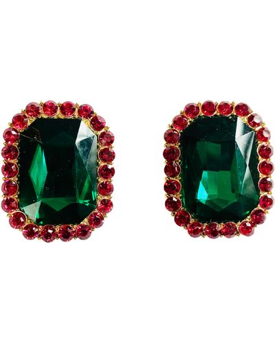 The Pink Reef Oversized Emerald Studs - Green