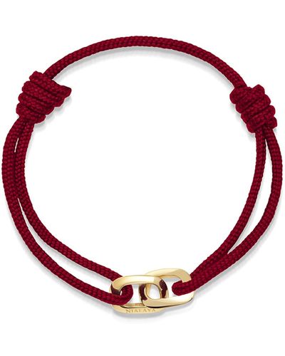 Nialaya Dark Red String Bracelet With Gold Interlocking Rings