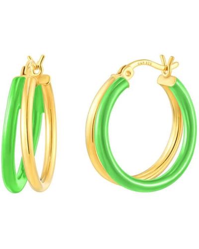 Gold & Honey Double Hoop Earrings In Neon Green Enamel