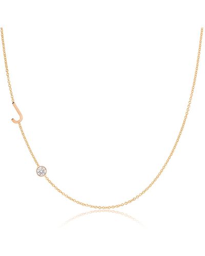 Maya Brenner Monogram Necklace With Diamond - Rose Gold - 16" | - Metallic