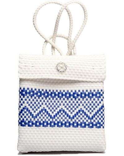 Lolas Bag Small Backpack White Aztec Stripe - Blue