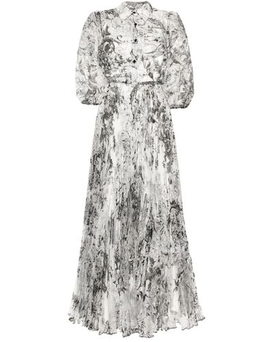 Nissa Floral-print Organza Dress - Gray