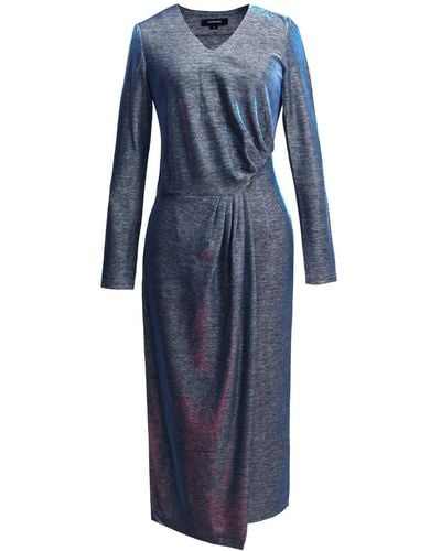Smart and Joy Asymmetric Rushed Effect Shiny Cocktail Dress - Blue
