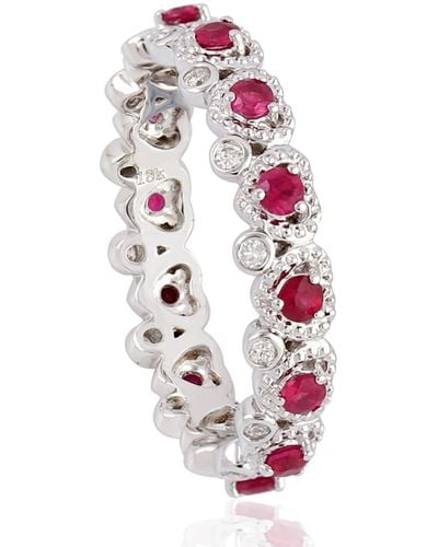 Artisan Ruby Diamond White Gold Designer Band Ring Handmade Jewellery - Pink