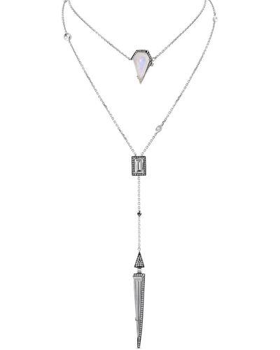 SALLY SKOUFIS Light Necklace With Natural Black Diamond & Moonstone In Platinum - Metallic