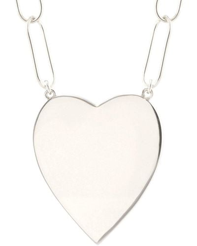 Kris Nations Large Heart Pendant On Large Link Chain Sterling - Natural