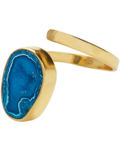 YAA YAA LONDON Electric Blue Crystal Adjustable Gold Pinky Ring