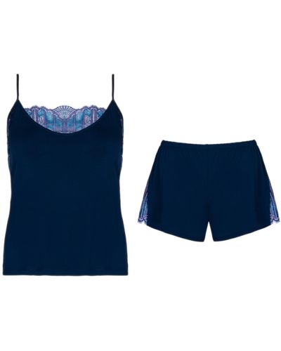 Oh!Zuza Pajamas Set Of Camisole & Shorts With Two-color Lace - Blue