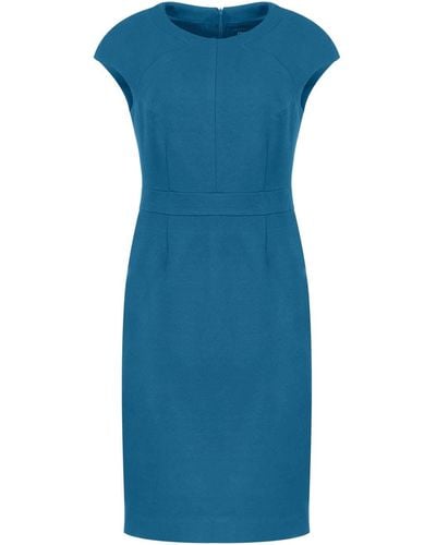 Conquista Fitted Petrol Dress With Cap Sleeves By . - Blue